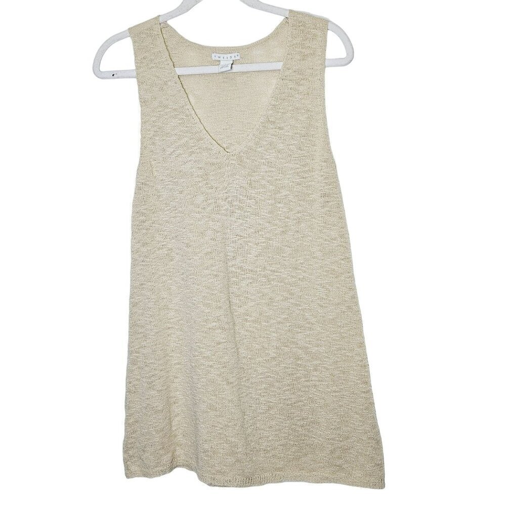 Tweeds Women's Beige Knit‎ Sleeveless V-Neck Top L